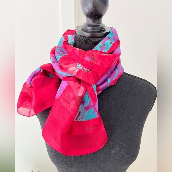 BILL BLASS for Careta Signed Vintage Sheer Floral Scarf Poppies Made in Italy - Picture 4 of 10